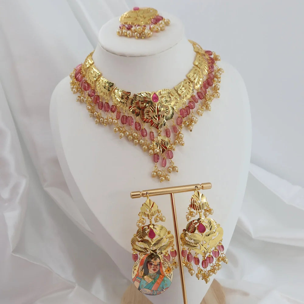 Harkirat Peepal Patti Necklace Set (Pink)