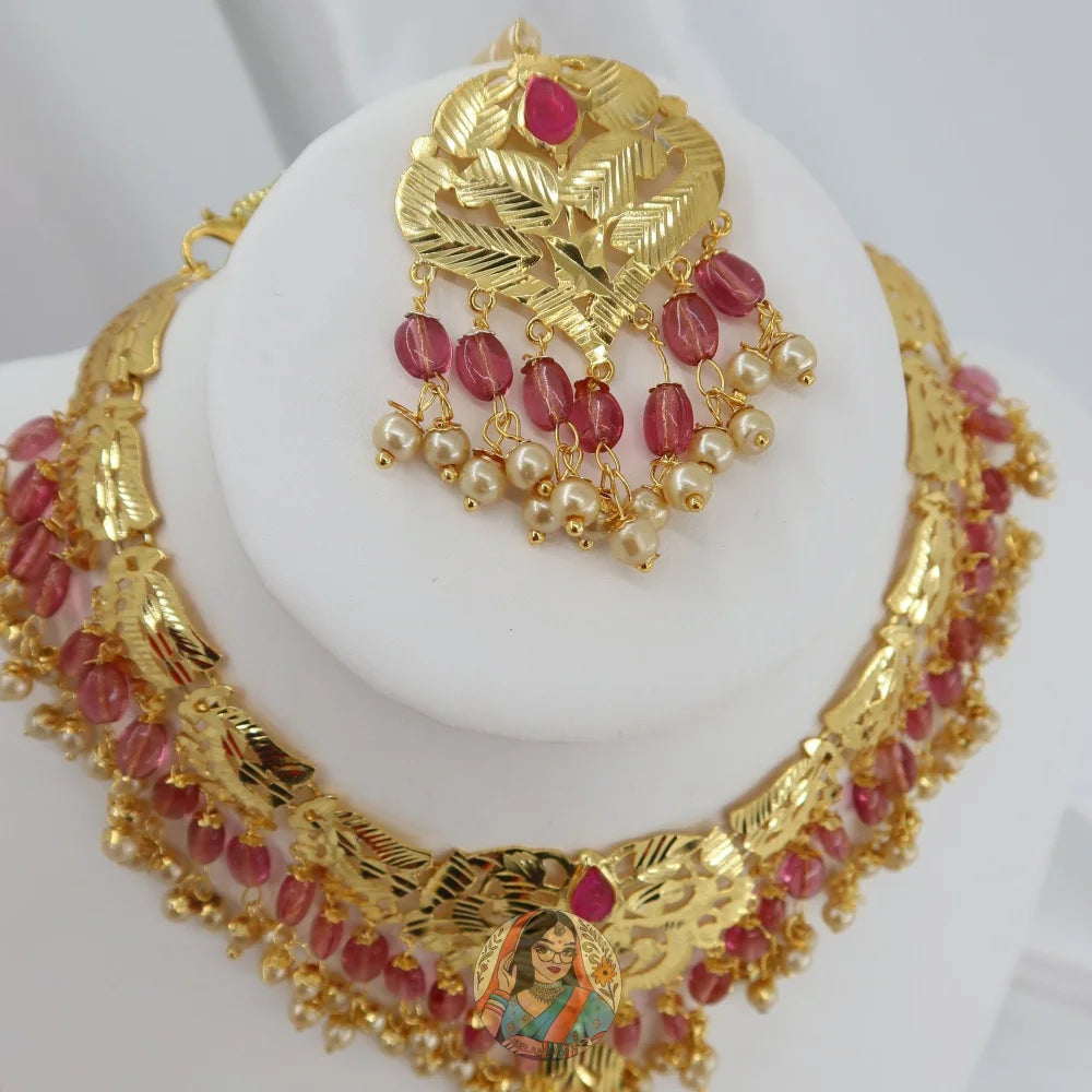 Harkirat Peepal Patti Necklace Set (Pink)