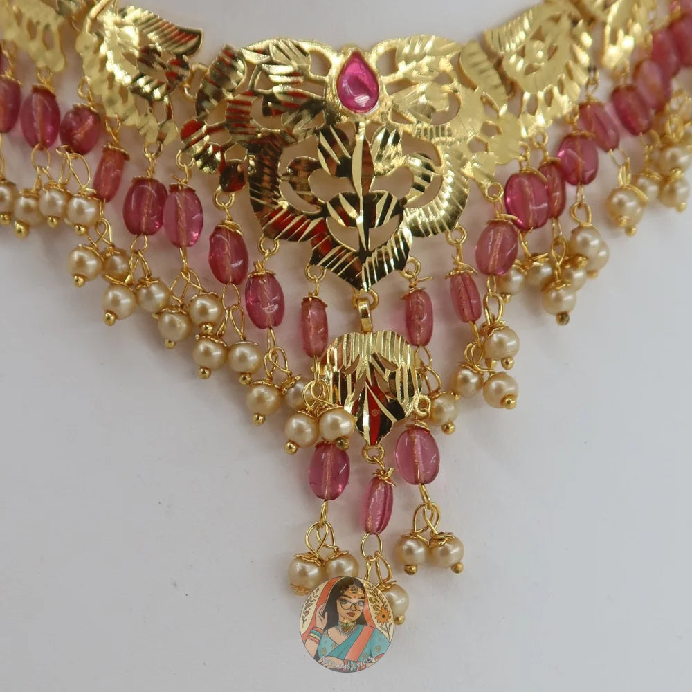 Harkirat Peepal Patti Necklace Set (Pink)