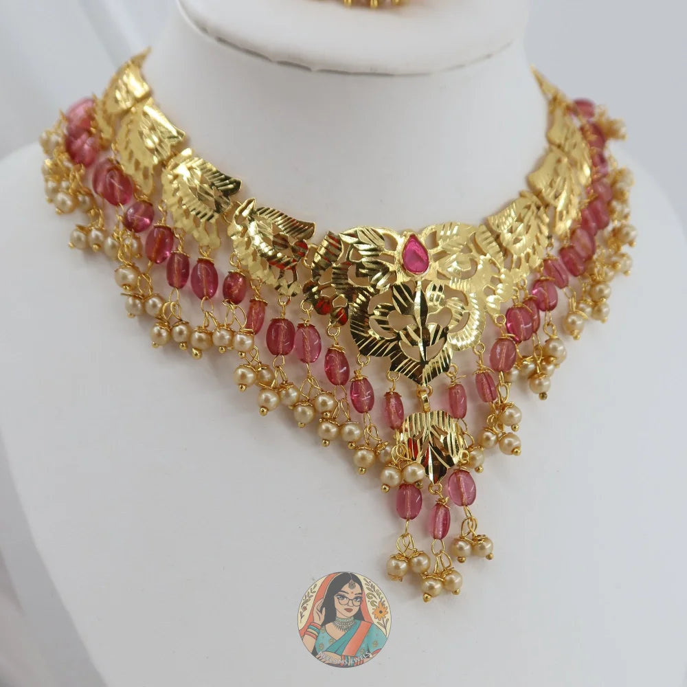 Harkirat Peepal Patti Necklace Set (Pink)