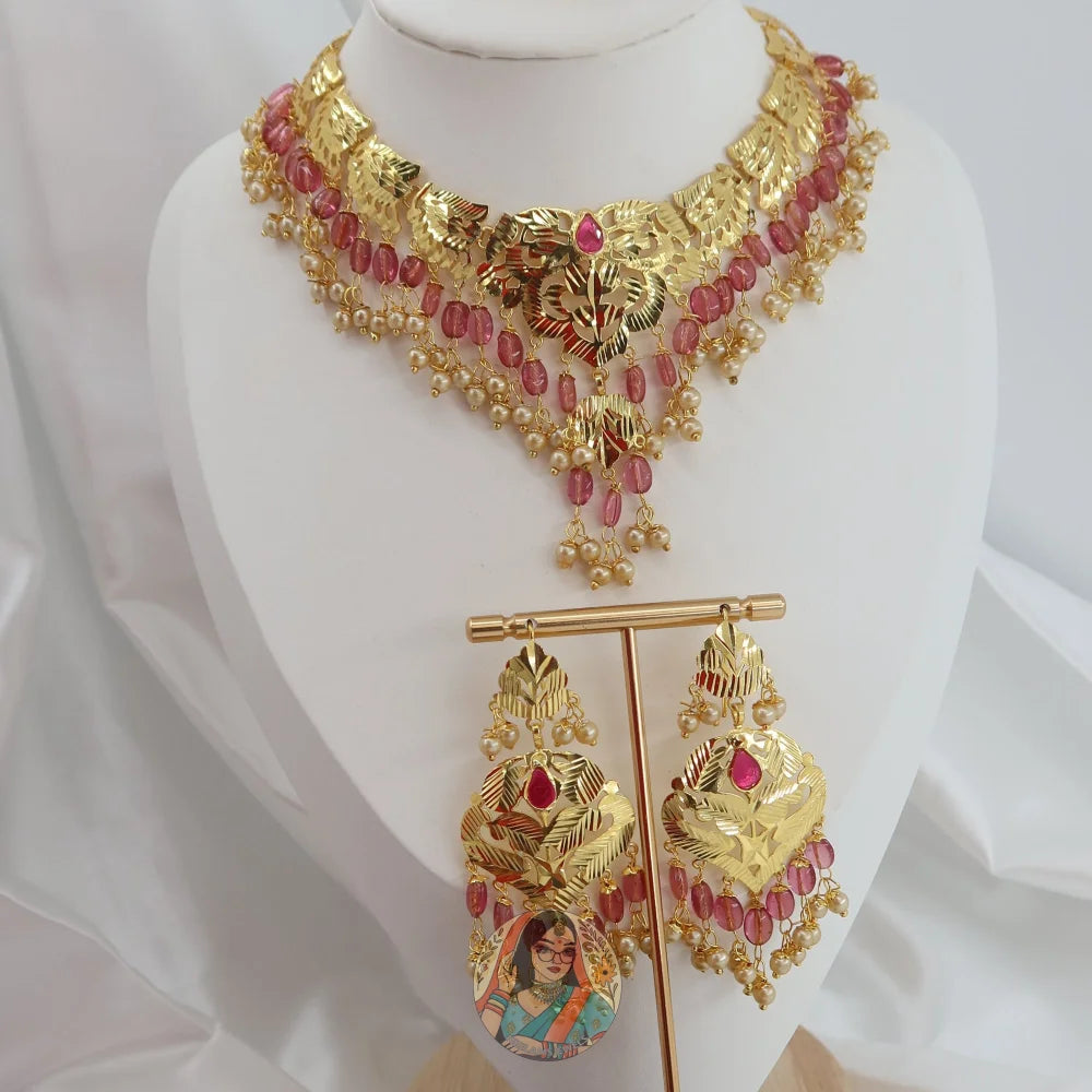 Harkirat Peepal Patti Necklace Set (Pink)