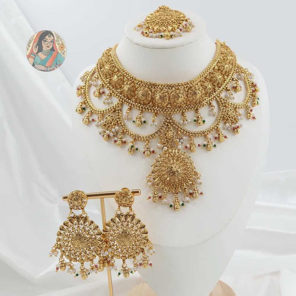 Harman Gold Necklace Set - Green/Red