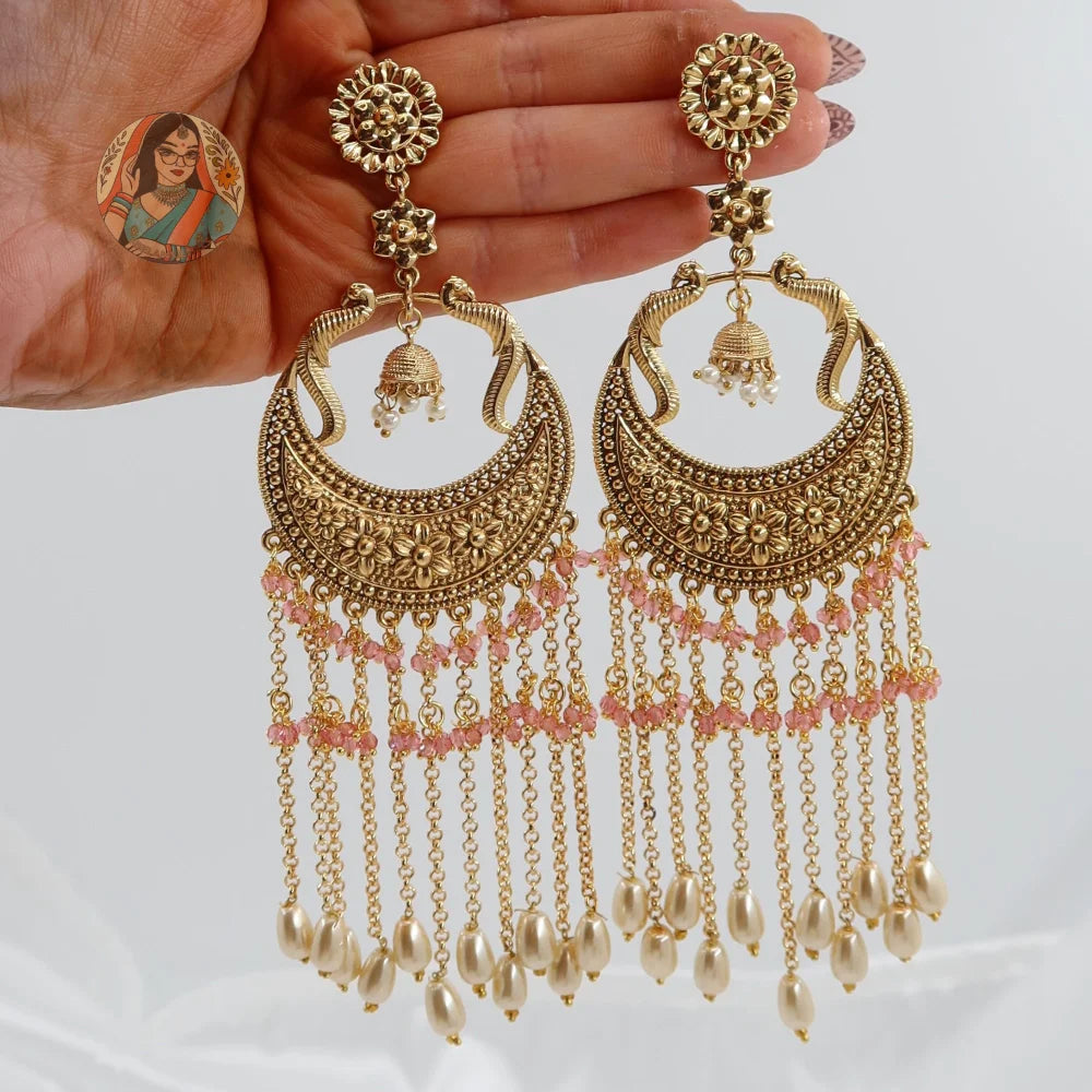 Harman Panjabi Style Earrings (Pearl) - Baby Pink