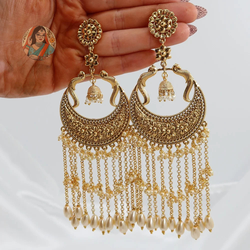 Harman Panjabi Style Earrings (Pearl) - Gold