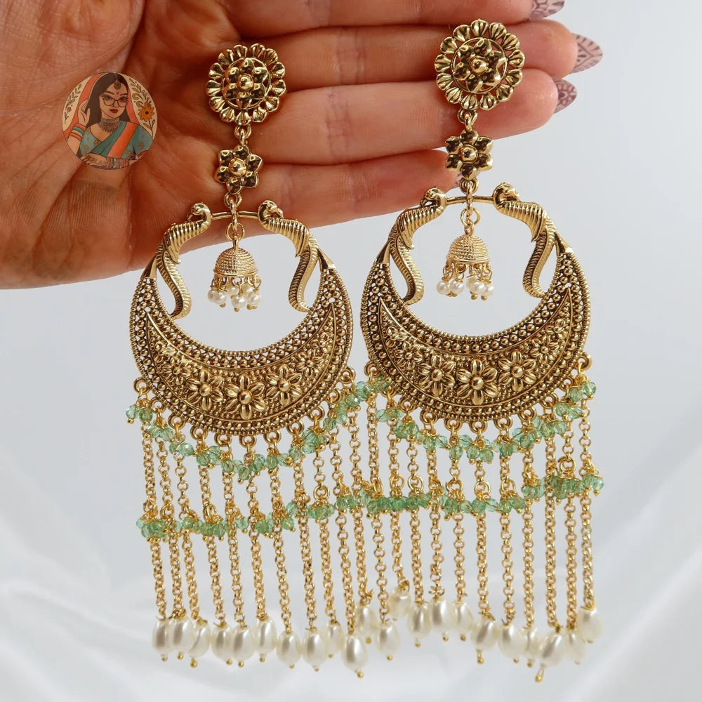 Harman Panjabi Style Earrings (Pearl) - Green