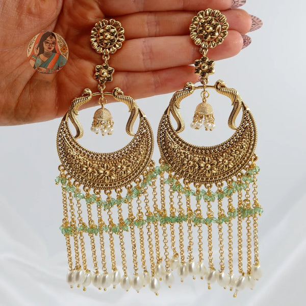 Harman Panjabi Style Earrings (Pearl) - Green