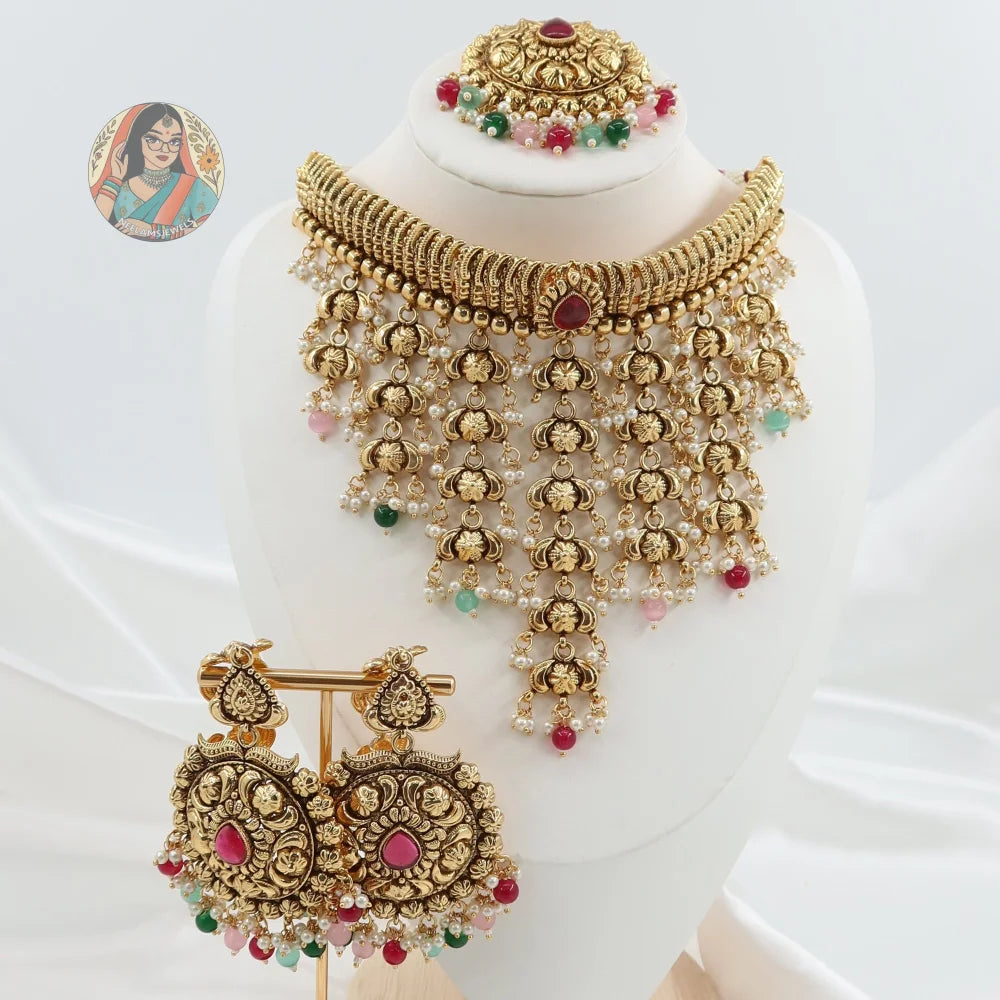 Harpreet Gold Waterfall Necklace Set
