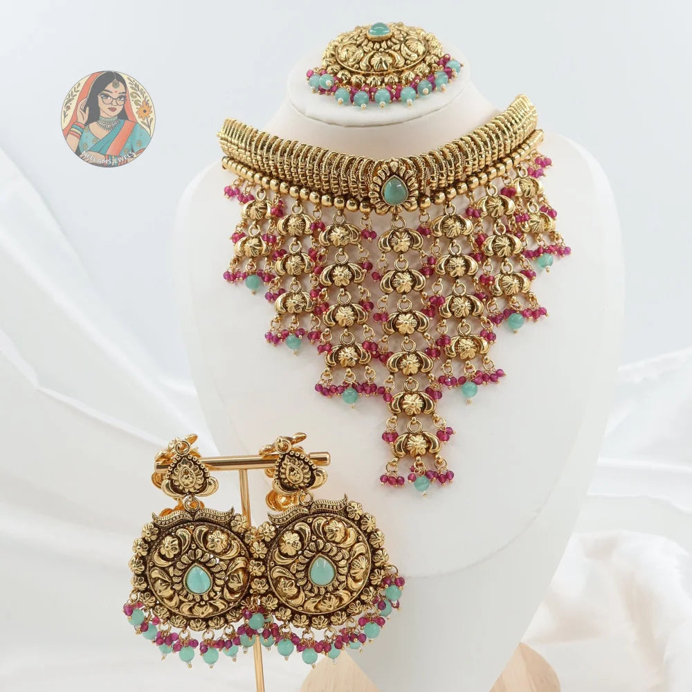 Harpreet Gold Waterfall Necklace Set