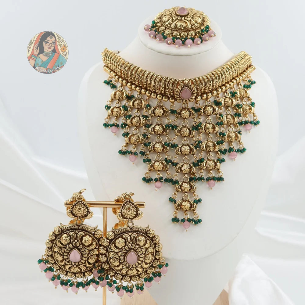 Harpreet Gold Waterfall Necklace Set