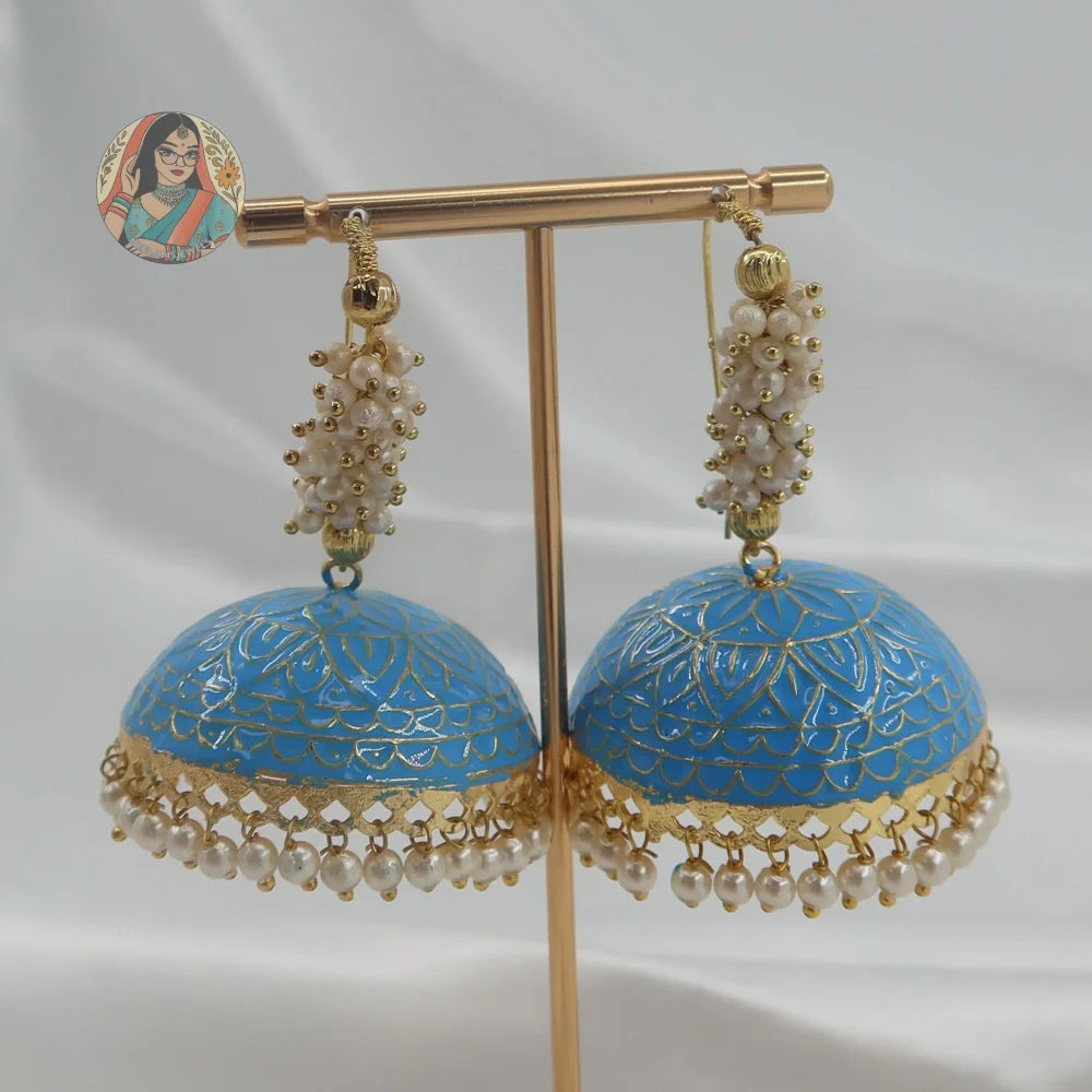 Harpreet Oversized Meenakari Jhumka - Blue