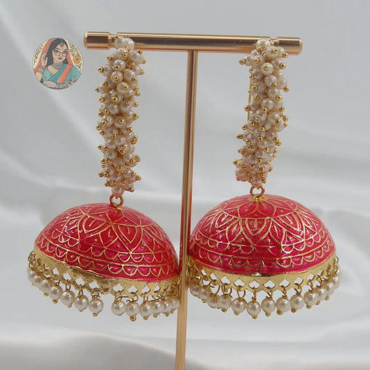 Harpreet Oversized Meenakari Jhumka - Red
