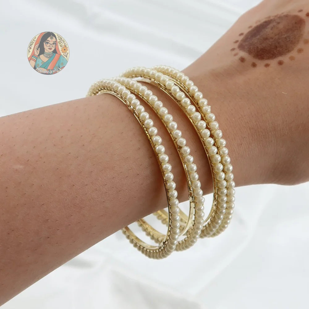 Heba Gold Pearl Accent Bangles