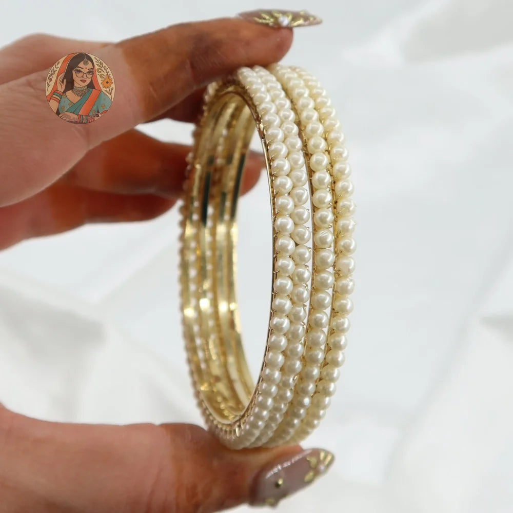 Heba Gold Pearl Accent Bangles