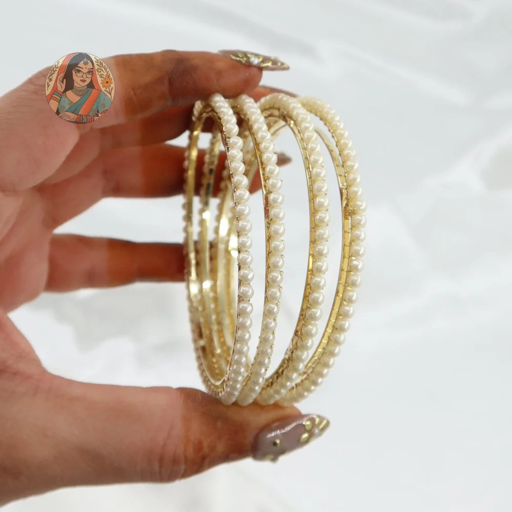 Heba Gold Pearl Accent Bangles