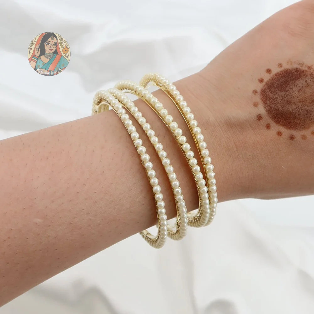 Heba Gold Pearl Accent Bangles
