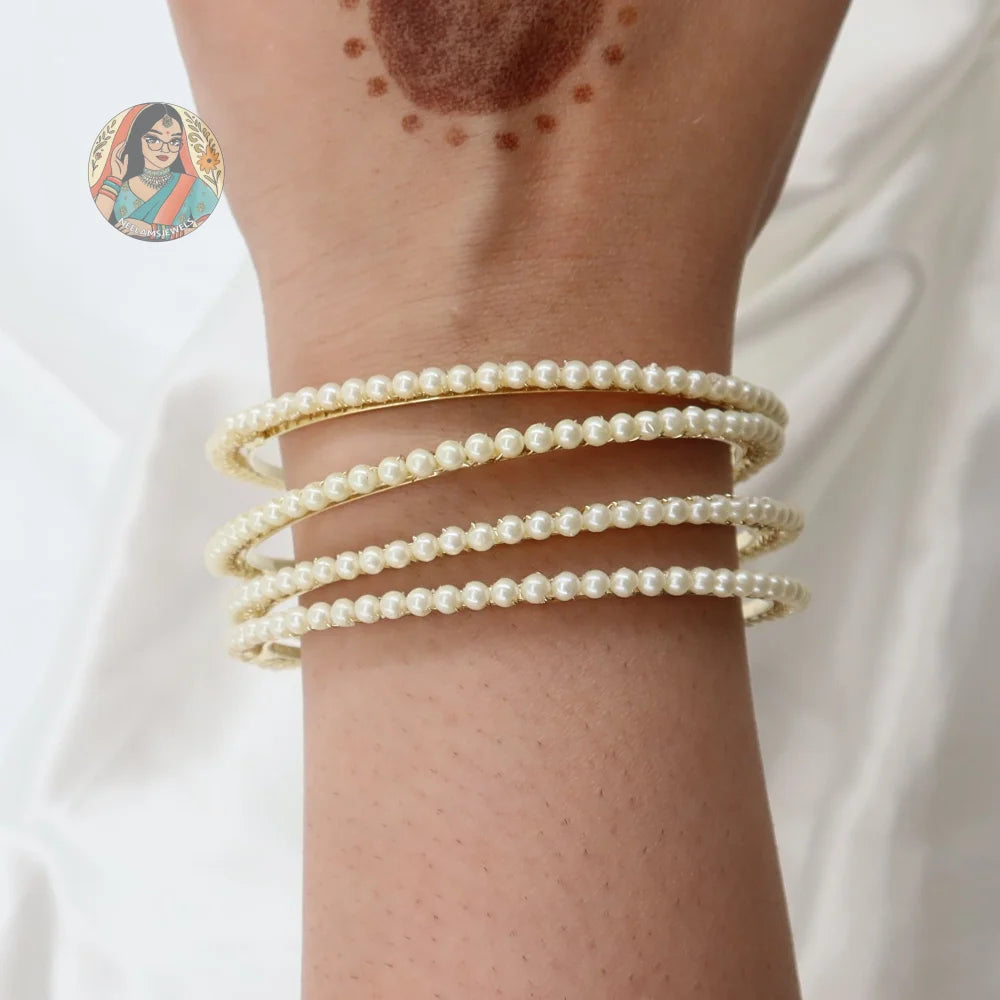 Heba Gold Pearl Accent Bangles