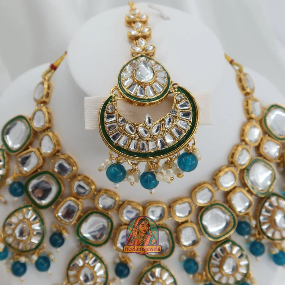 Heeraj Semi Bridal Necklace Set (Blue)