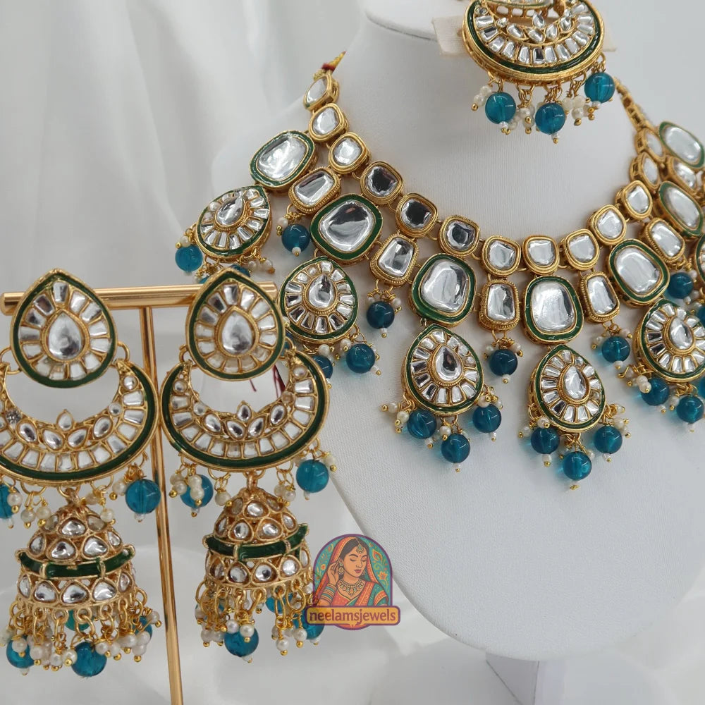 Heeraj Semi Bridal Necklace Set (Blue)