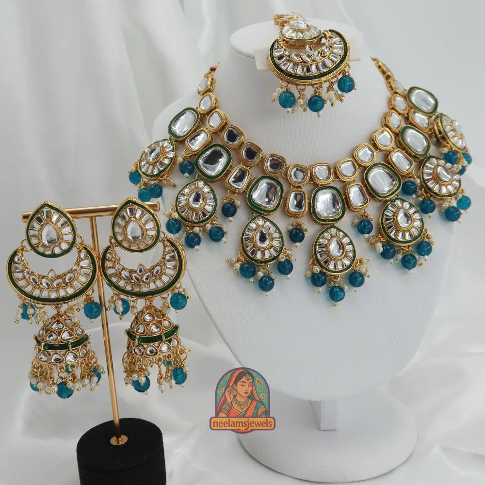 Heeraj Semi Bridal Necklace Set (Blue)