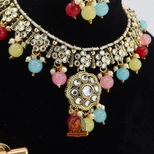 Heeraj Semi Bridal Necklace Set (Blue) (Copy)