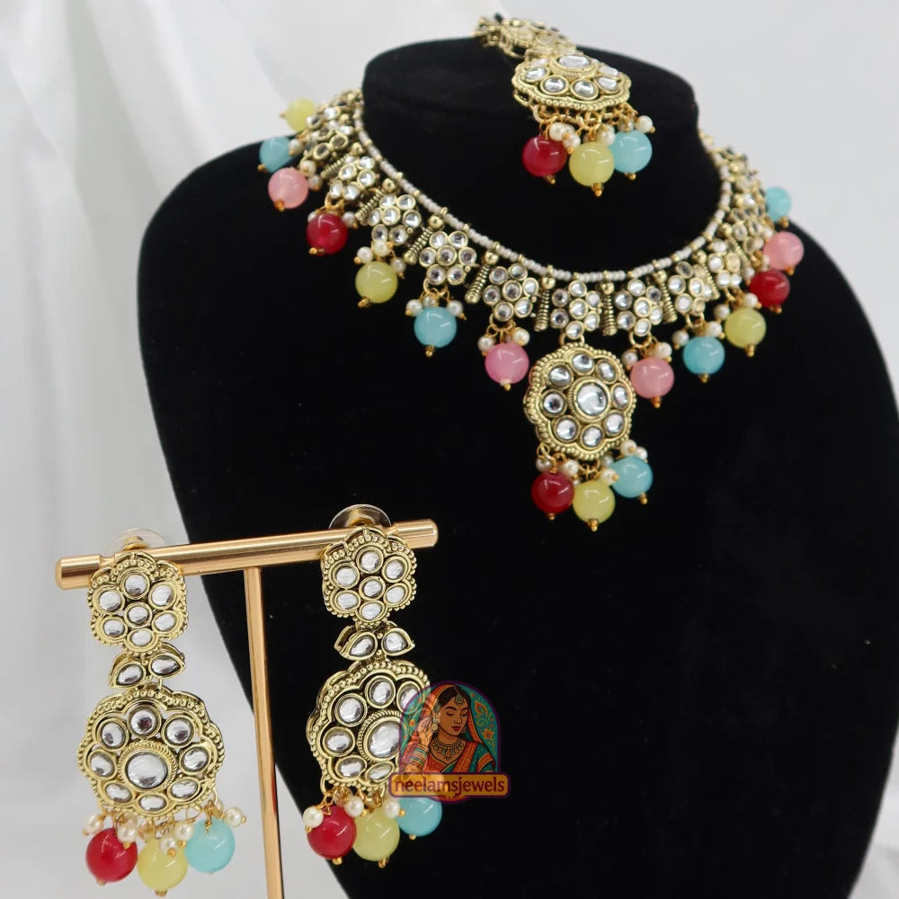 Heeraj Semi Bridal Necklace Set (Blue) (Copy)