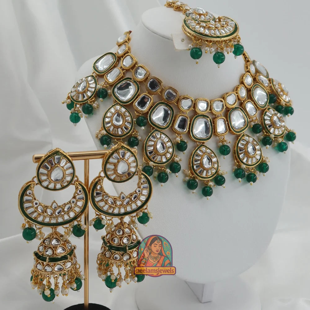 Heeraj Semi Bridal Necklace Set (Green)