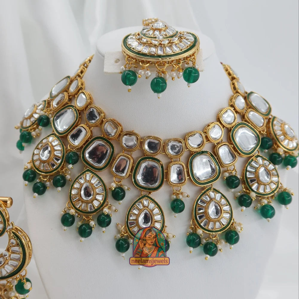 Heeraj Semi Bridal Necklace Set (Green)
