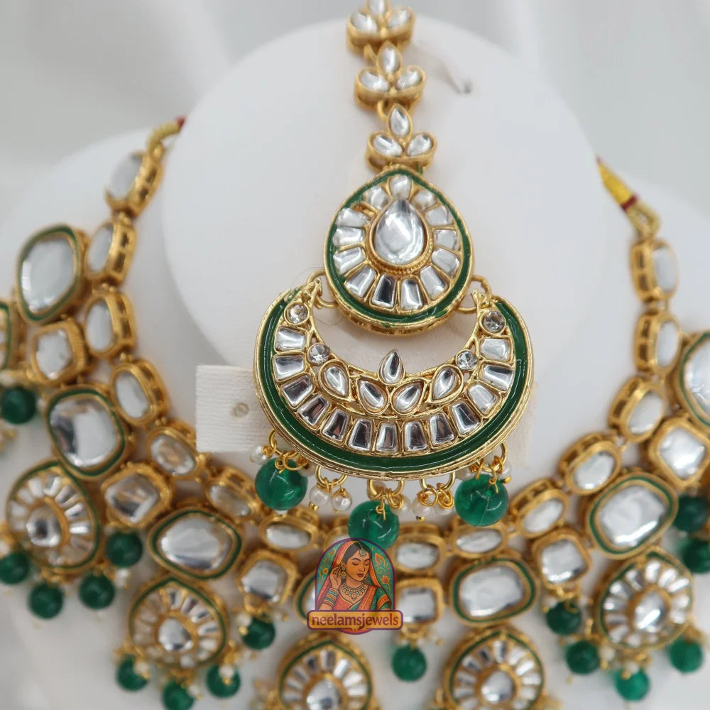 Heeraj Semi Bridal Necklace Set (Green)