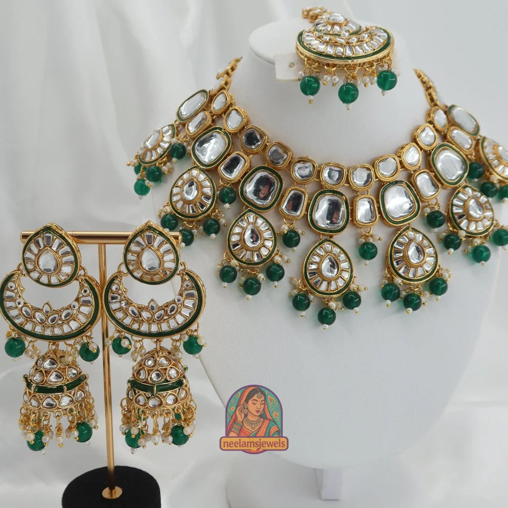Heeraj Semi Bridal Necklace Set (Green)