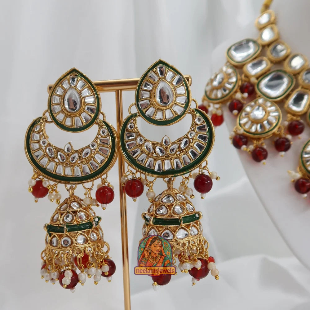 Heeraj Semi Bridal Necklace Set (Red)