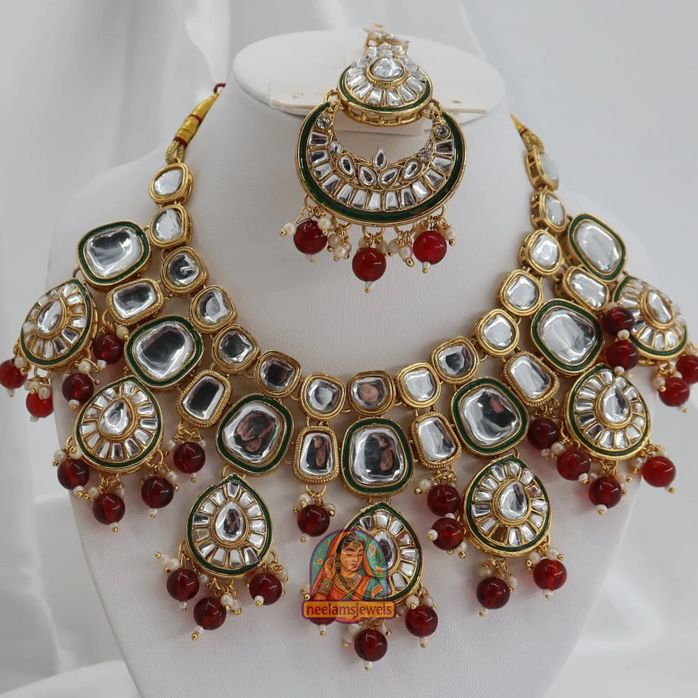 Heeraj Semi Bridal Necklace Set (Red)