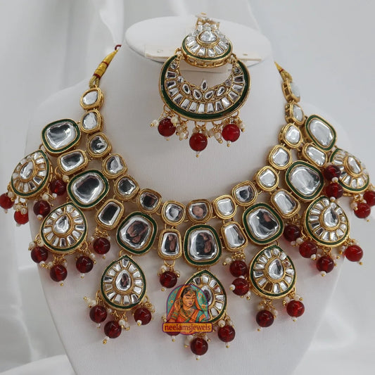 Heeraj Semi Bridal Necklace Set (Red)