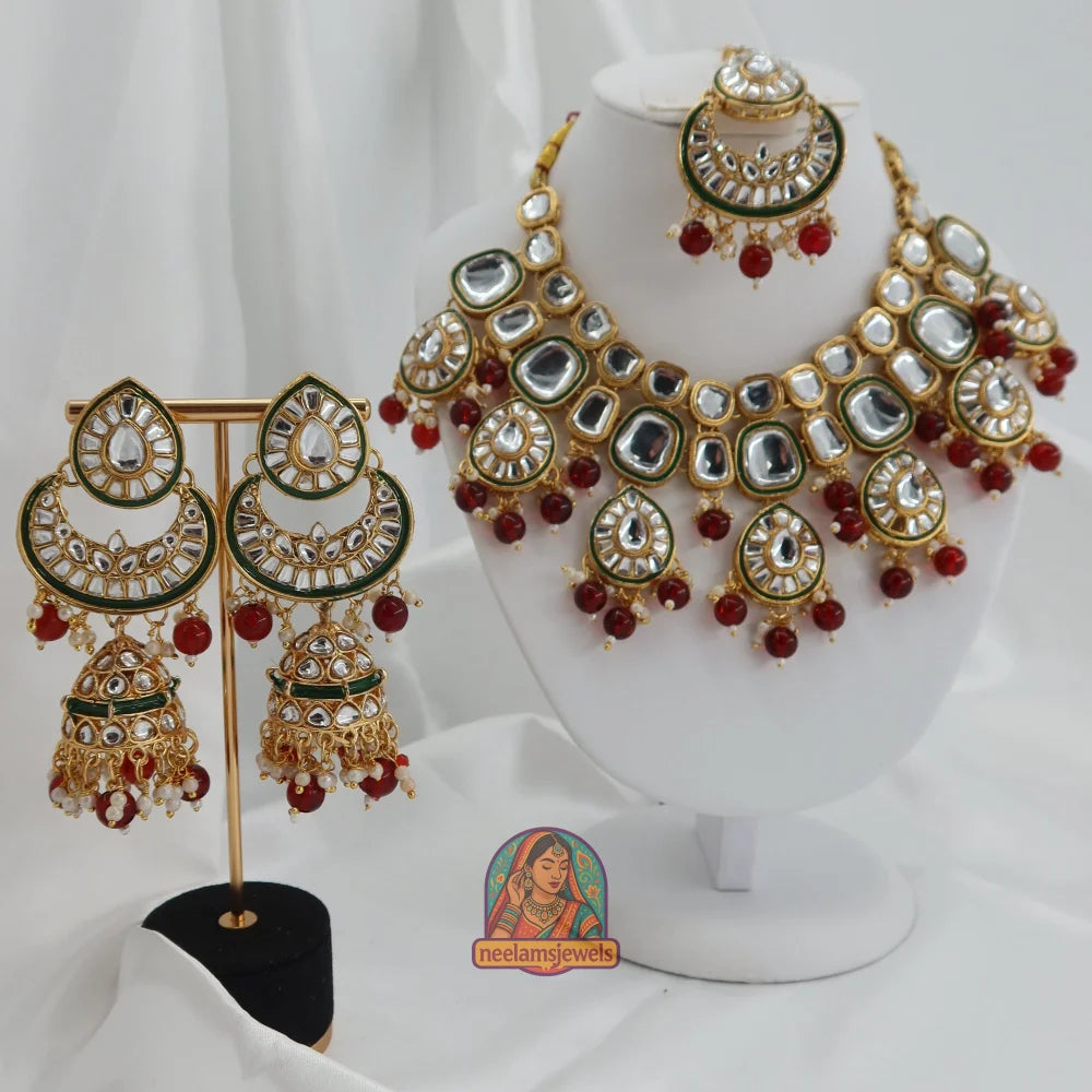 Heeraj Semi Bridal Necklace Set (Red)