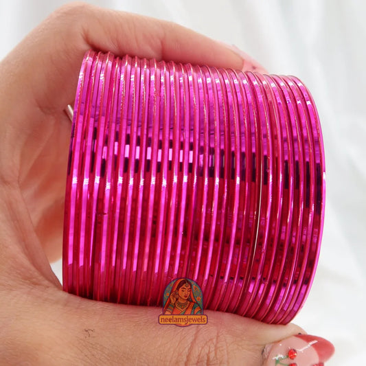 ’Hot Pink’ Metallic Bangle Set