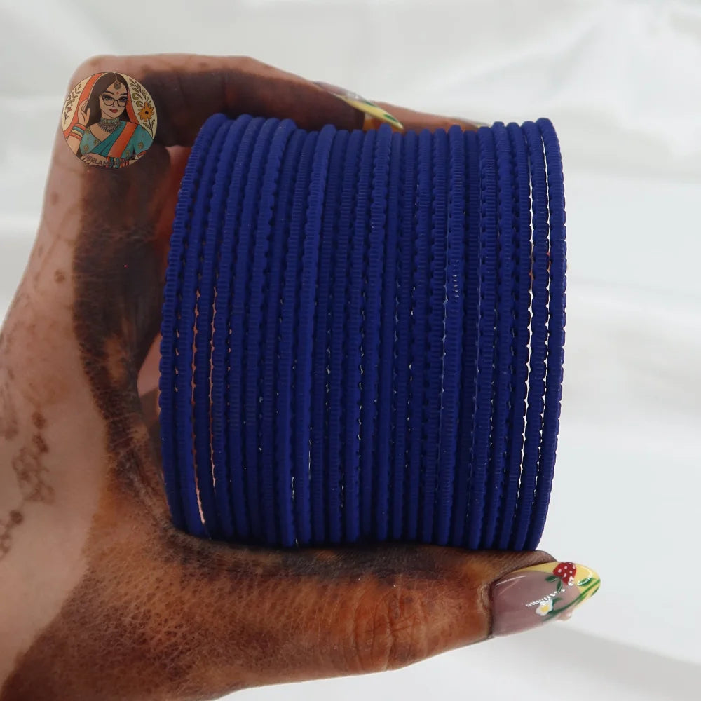 ’Indigo’ Matte Textured Ridged Bangle Set