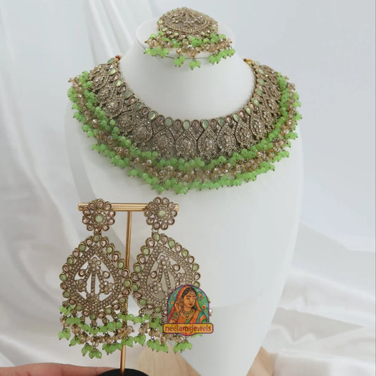 Ishqiya Pearl Polki Set (Lime Green)