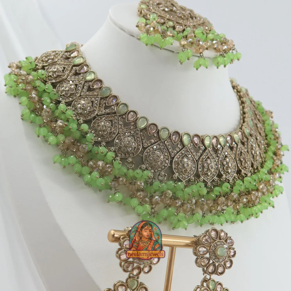 Ishqiya Pearl Polki Set (Lime Green)