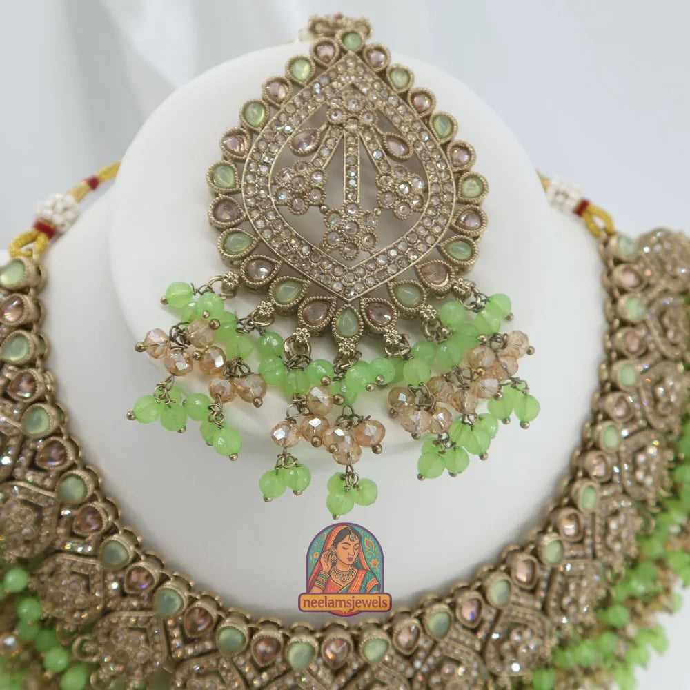 Ishqiya Pearl Polki Set (Lime Green)