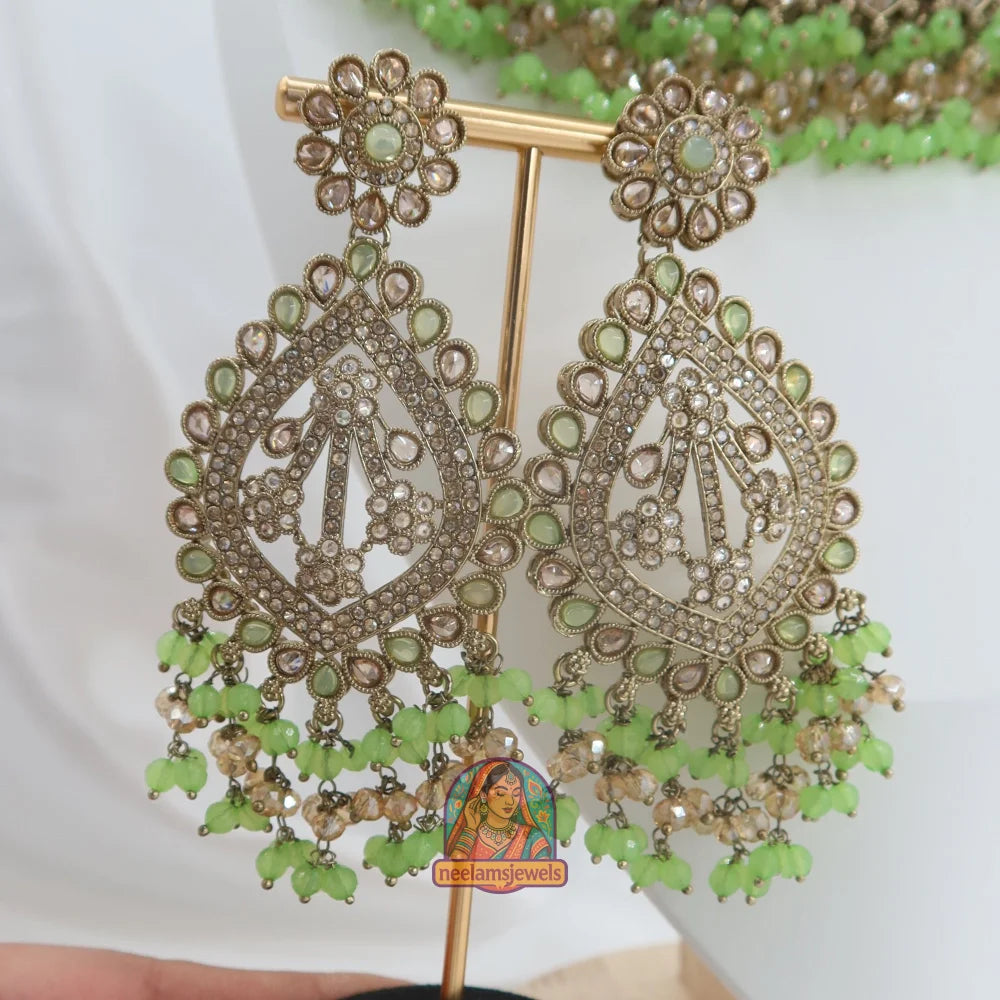 Ishqiya Pearl Polki Set (Lime Green)