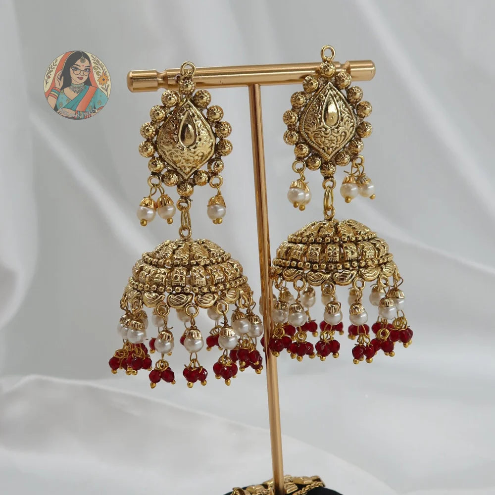 Jasleen Jhumka Tikka Set (Red)