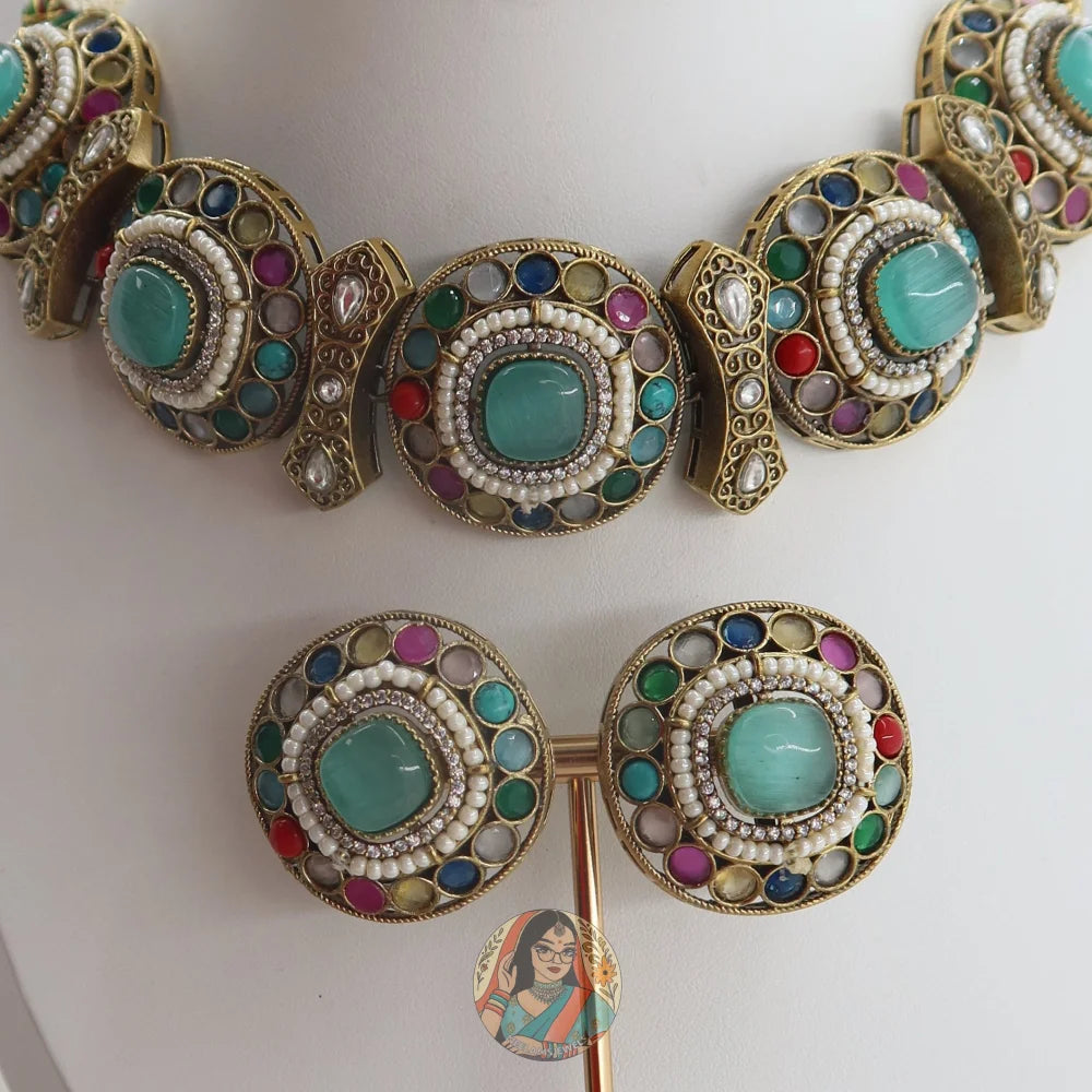 Jasmeen Choker Necklace Set (Blue)