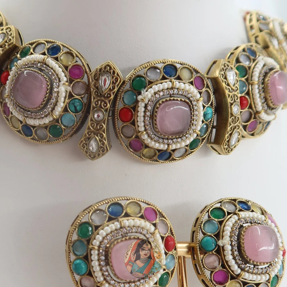 Jasmeen Choker Necklace Set (Pink)