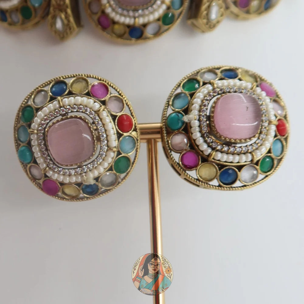 Jasmeen Choker Necklace Set (Pink)