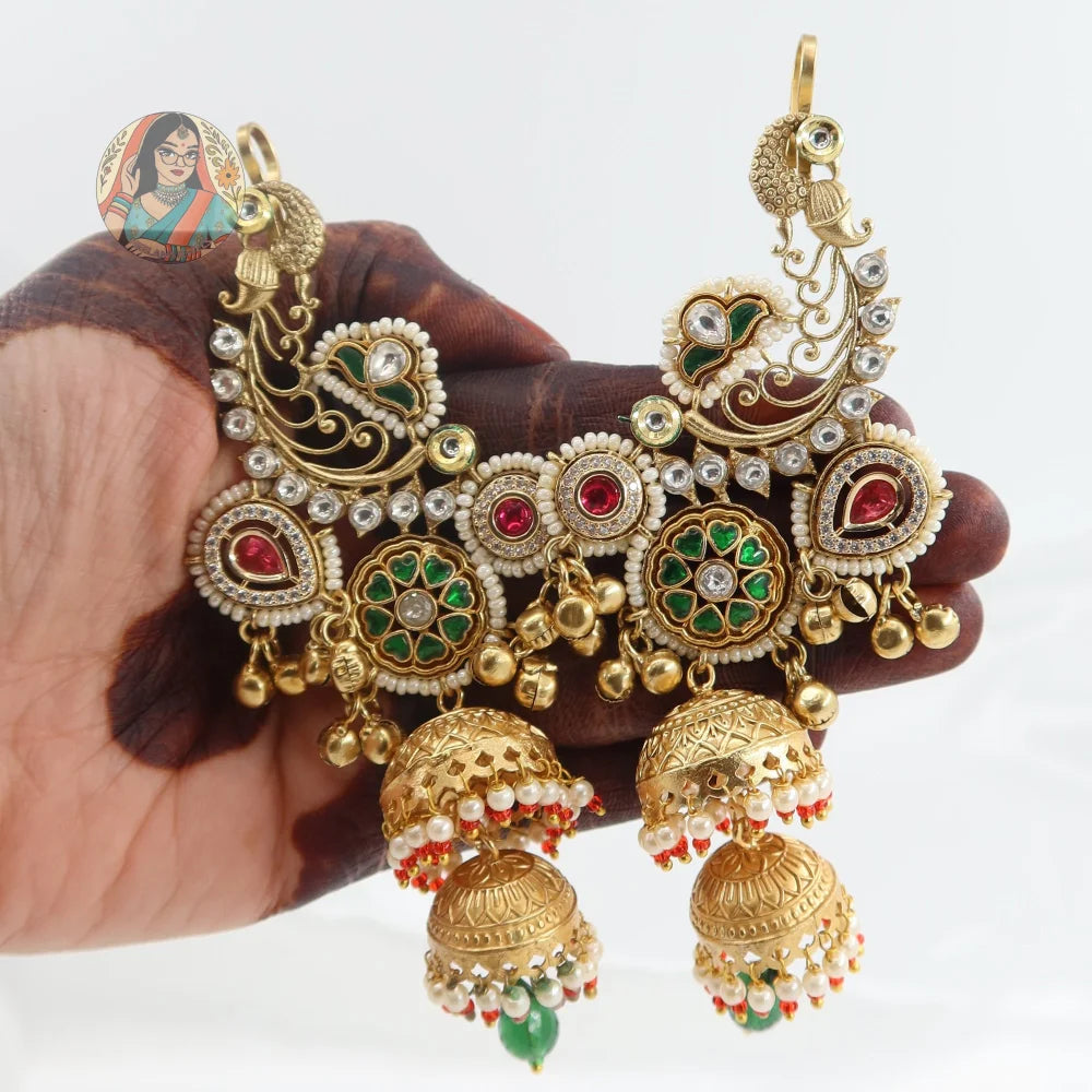 Kalyani Kaanphool/Earcuff Gold Ghungroo Earrings - A