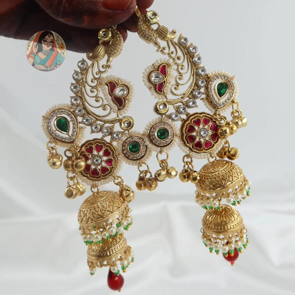Kalyani Kaanphool/Earcuff Gold Ghungroo Earrings - B