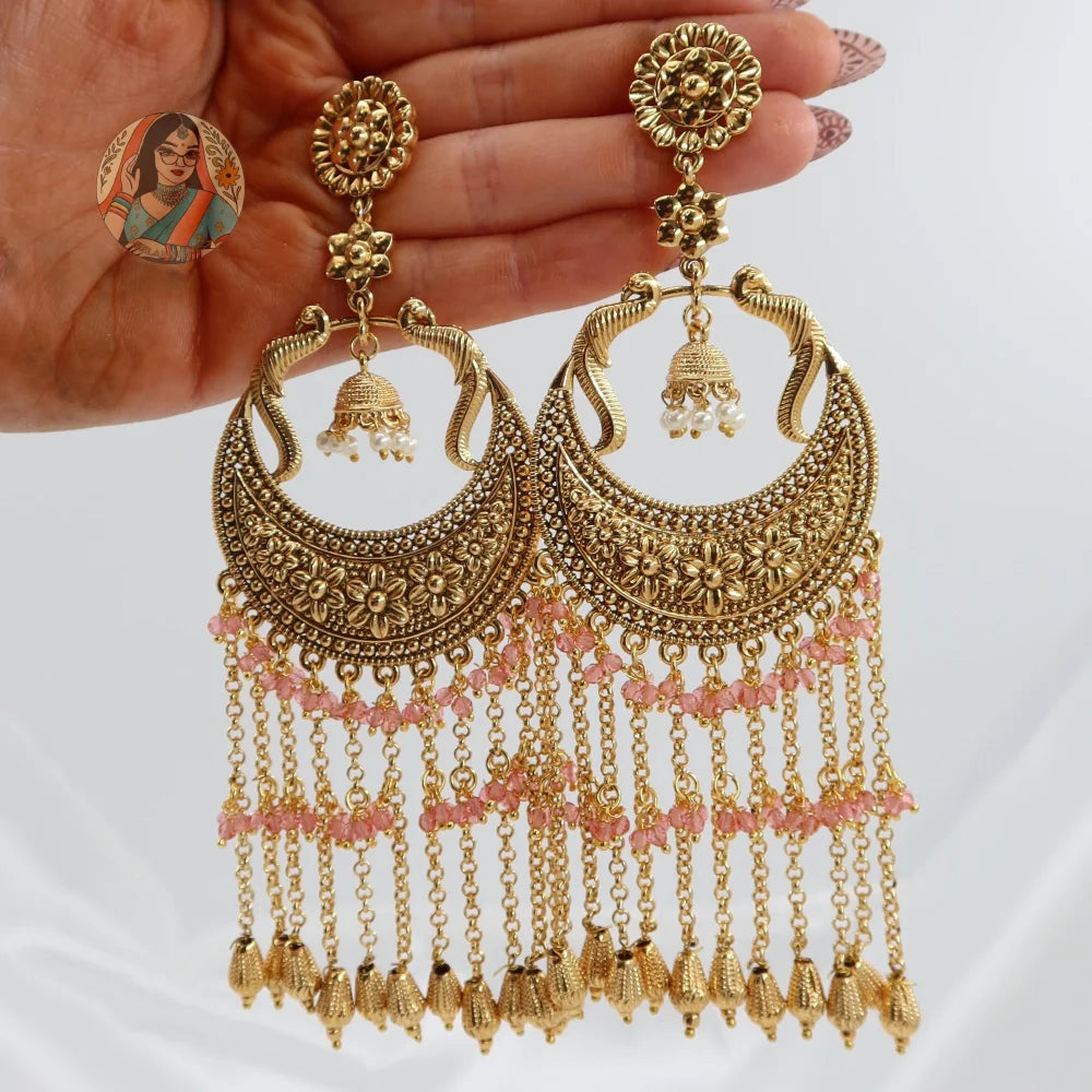 Kareena Kapoor Inspired Panjabi Style Earrings (Gold) - Baby Pink