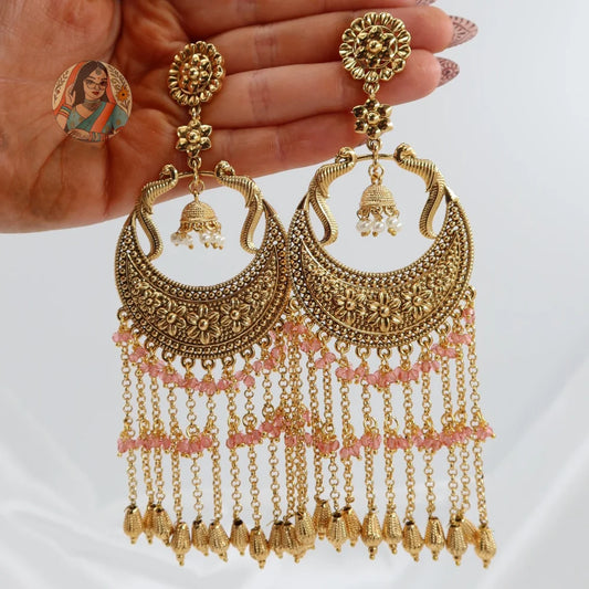 Kareena Kapoor Inspired Panjabi Style Earrings (Gold) - Baby Pink