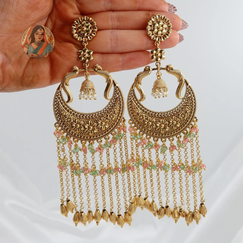Kareena Kapoor Inspired Panjabi Style Earrings (Gold) - Baby Pink/Green