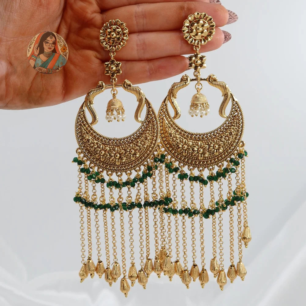 Kareena Kapoor Inspired Panjabi Style Earrings (Gold) - Green