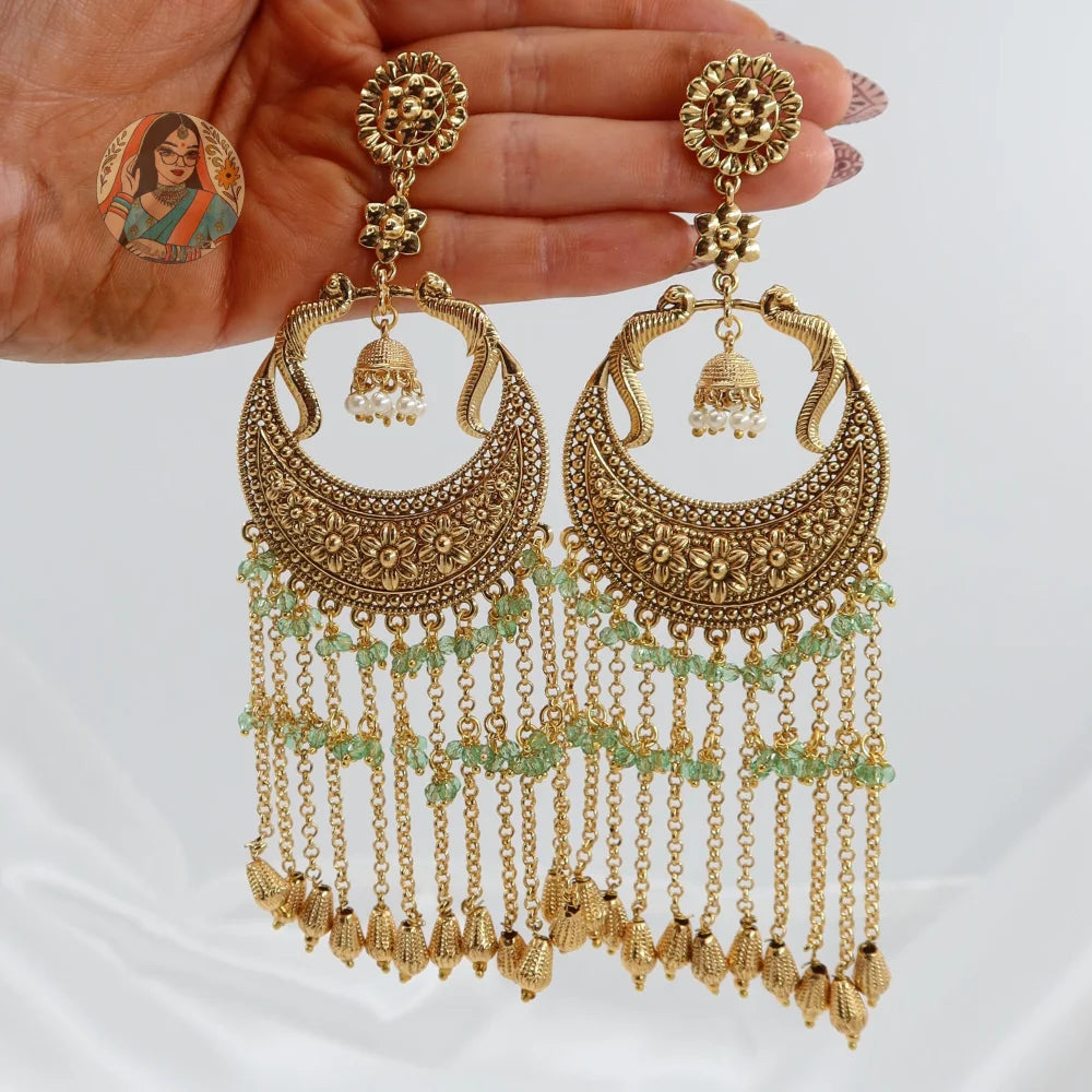 Kareena Kapoor Inspired Panjabi Style Earrings (Gold) - Light Green